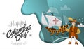 Columbus Day poster with Columb and Santa Maria card text logo design template, Royalty Free Stock Photo