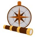 Columbus Day poster with compass and spyglass symbol