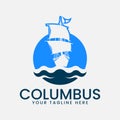 columbus with cloud and sea logo vector illustration