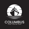 columbus with moon, cloud and sea logo vector illustration