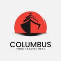 columbus logo icon template. sailing boat, sea and sun illustration