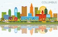 Columbus Ohio City Skyline with Color Buildings, Blue Sky and Re