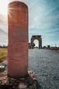 Column and Arch of Caparra, ancient roman city of Caparra in Extremadura, Spain