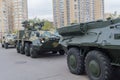 Column of armored personnel carriers