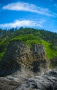 Column basalts formation of Stolbchaty cape at Kunashir, kuril islands, Russia Royalty Free Stock Photo