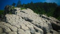 Column basalts formation of Stolbchaty cape at Kunashir, kuril islands, Russia Royalty Free Stock Photo