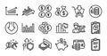 Column chart, Atm money and Bitcoin mining line icons set. Vector Royalty Free Stock Photo