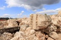 The column fragment on the remains of the Maresha city in Beit Guvrin, near Kiryat Gat, in Israel