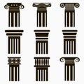 Column icons. Set of ancient architecture pillars. Vector. Royalty Free Stock Photo