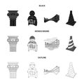 Column, master with drawing, bridge, index cone. Architecture set collection icons in black,monochrome,outline style