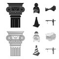 Column, master with drawing, bridge, index cone. Architecture set collection icons in black,monochrome style vector Royalty Free Stock Photo