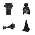 Column, master with drawing, bridge, index cone. Architecture set collection icons in black style vector symbol stock Royalty Free Stock Photo