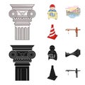 Column, master with drawing, bridge, index cone. Architecture set collection icons in cartoon,black style vector symbol