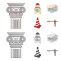 Column, master with drawing, bridge, index cone. Architecture set collection icons in cartoon,monochrome style vector