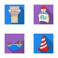 Column, master with drawing, bridge, index cone. Architecture set collection icons in flat style vector symbol stock