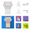 Column, master with drawing, bridge, index cone. Architecture set collection icons in outline,flat style vector symbol