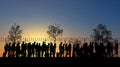 Column of migrants near the state borders. Fence and barbed wire. Surveillance, supervised. Refugees and immigrants