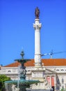 Column Pedro IV Fountain Rossio Square Lisbon Portugal Royalty Free Stock Photo