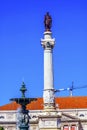 Column Pedro IV Fountain Rossio Square Lisbon Portugal Royalty Free Stock Photo