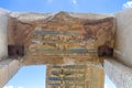 Column with polychromatic hieroglyphs in the ruins of the Temple of Kom Ombo in the Nile river, Egypt