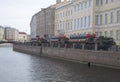 A column of rocket launchers air defense missile systems s-300PM on the embankment of the Moika river before the rehearsal of para