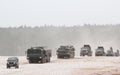 A column of Russian armored vehicles at the demonstration Royalty Free Stock Photo