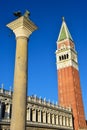 The Column of San Marco, the Biblioteca Marciana and the Campanile, Venice, Italy Royalty Free Stock Photo