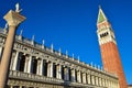 The Column of San Marco, the Biblioteca Marciana and the Campanile, Venice, Italy Royalty Free Stock Photo
