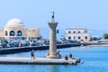 Column with a statue of a deer. Port of Mandraki. Rhodes Island. Greece