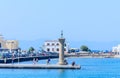 Column with a statue of a deer. Port of Mandraki Rhodes. Rhodes Island. Greece