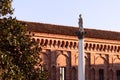 Statue of Minerva (Colonna di Minerva) stands on the square in front of the Galleria degli Antichi in Sabbioneta Royalty Free Stock Photo