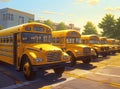 Column of yellow buses created with Generative AI technology