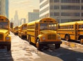 Column of yellow buses created with Generative AI technology