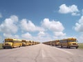 Column of yellow buses created with Generative AI technology