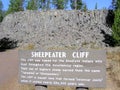 Columnar basalt with explanatory sign in Yellowstone National Park