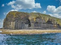 Columns of jointed volcanic basalt rocks on the island of Staffa in the Inner Hebrides, Scotland