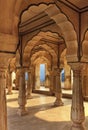 Columned hall of Amber fort, Jaipur, India Royalty Free Stock Photo