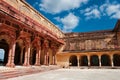 Columned hall of Amber fort. Jaipur, Rajasthan, India Royalty Free Stock Photo