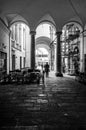 Columned porch in black and white