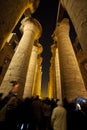 Columns in an ancient egyptian temple at night