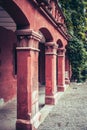 Columns of ancient fortified defense tower photo. Historical center of old medieval town Viladecans, Catalonia