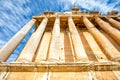 Columns of ancient Roman temple of Bacchus and blue sky in the background, Beqaa Valley, Baalbeck, Lebanon Royalty Free Stock Photo