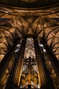 Columns and arches inside Barcelona gothic Cathedral Royalty Free Stock Photo