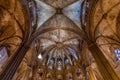Columns and arches in the interior of the gothic Barcelona Cathedral