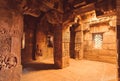 Columns of architecture landmark, Hindu temple in Pattadakal, India. Stone carved temples of 7th and 8th-century.