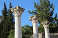 3 columns of asclepion in Kos Island, Greece with blue sky and t Royalty Free Stock Photo