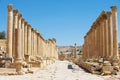 Columns of the Cardo Maximus in the ancient roman city of Gerasa modern Jerash in Jordan. Royalty Free Stock Photo