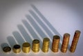 Columns of coins in the form of a 3d bar graph. Concept of economy, profit, or economic crisis