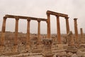 Columns on the colonnaded street called the Cardo Maximus in the ancient site of Gerasa, Jerash, Jordan