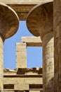 Columns of complex of Karnak temple with ancient egyptian hieroglyphs and symbols. Great Hypostyle Hall at Temples of Karnak Royalty Free Stock Photo